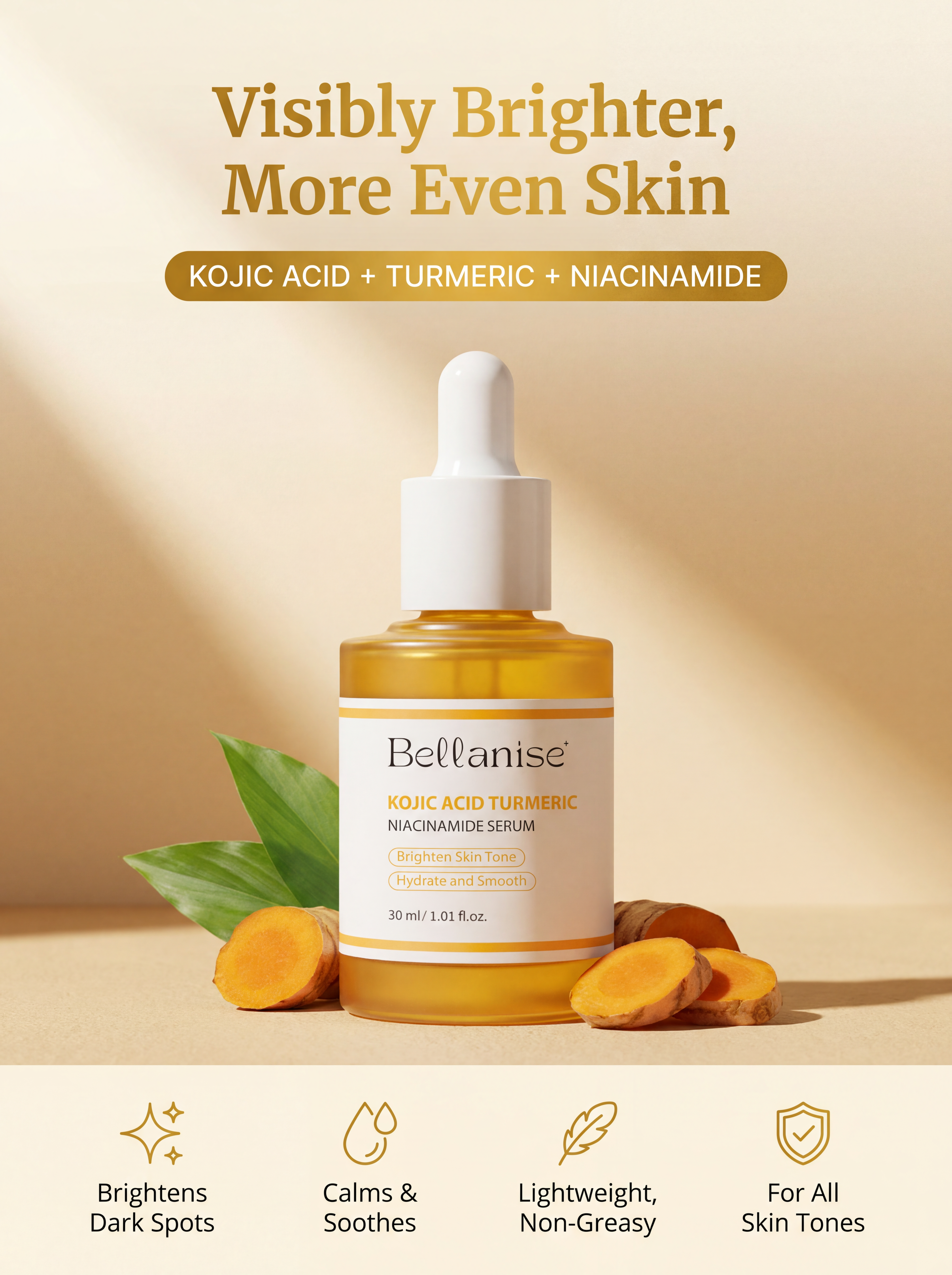 Clear, Bright Skin Serum — Kojic Acid + Turmeric + Niacinamide