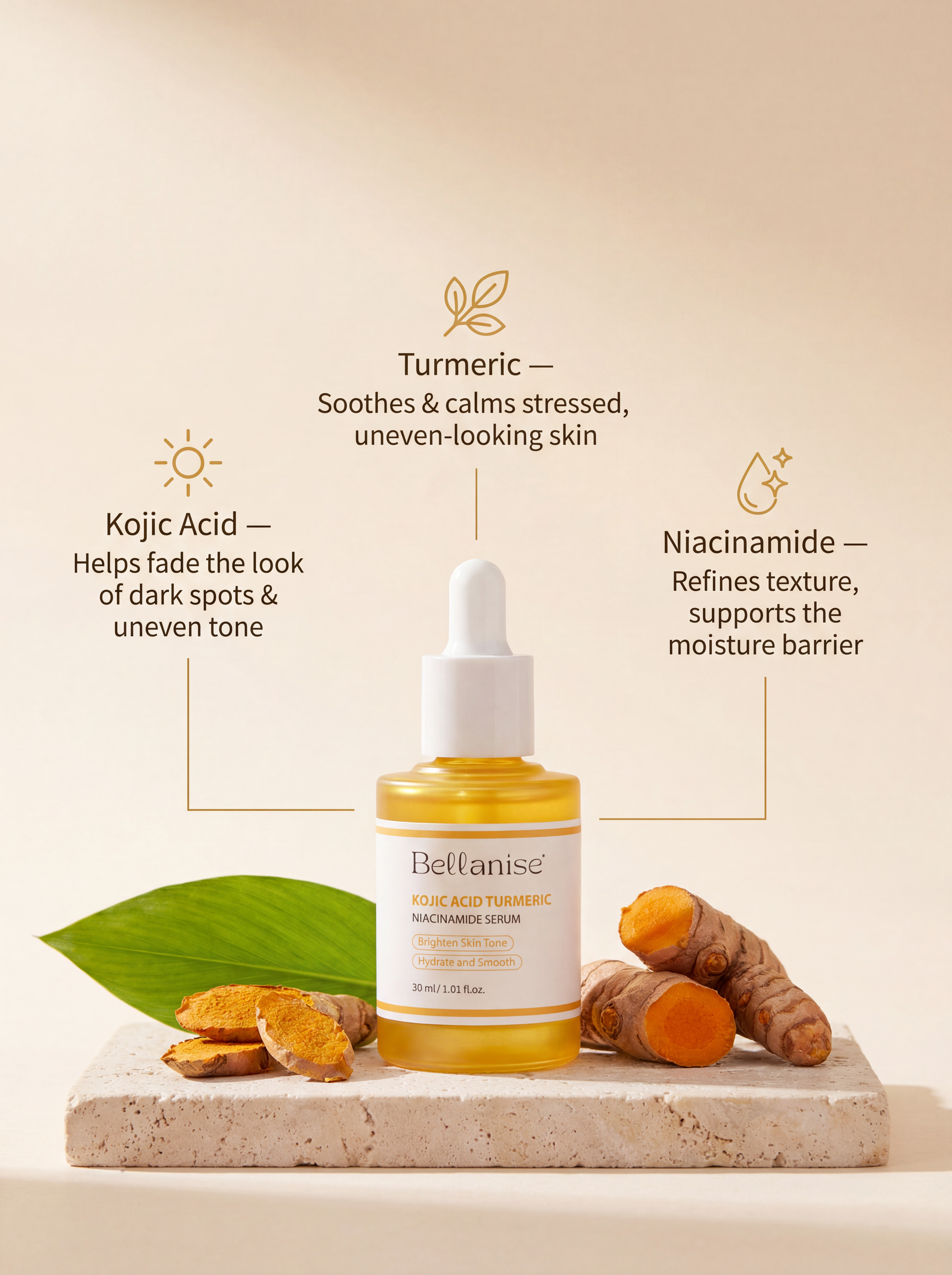 Clear, Bright Skin Serum — Kojic Acid + Turmeric + Niacinamide